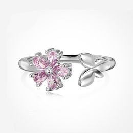 pink flower diamond designer rings for women 925 sterling silver 5A zirconia love ring woman luxury Jewellery daily outfit friend gift box size opening adjustable