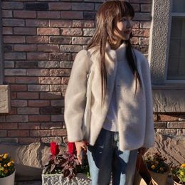 h Winter New South Korea East Gate Loose and Simple Style Solid Colour Standing Neck Zipper Fur Coat