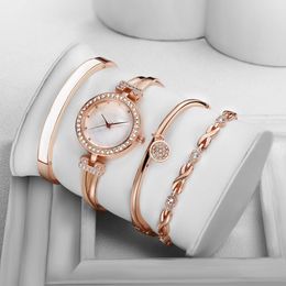 28mm Woman Watch 4 Pieces Sets Glass Diamond Fashion Montre Wristwatch Quartz Movement Watches