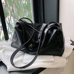 Drawstring Female Shoulder Crossbody Bags PU Leather Large Capacity Handbag And Purse Solid Colour Casual Messenger Satchel