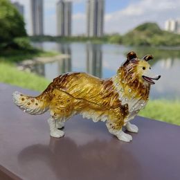 Decorative Figurines Foreign Trade Boutique Shepherd Dog Scottish Box Enamel Pet Metal Crafts