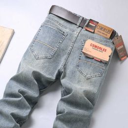 LEE light luxury distressed jeans for mens autumn and winter thick slim fit straight leg fashion versatile casual long pants