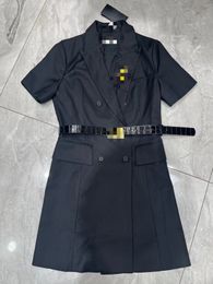 Vinatge 2024 Black Lapel Neck Buttons short Sleeves Women's Coat with Belt Designer High End women's Coats 3237