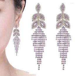 Dangle Earrings Exquisite Opal Flower For Women Rhinestone Long Tassel Zircon Earring Girls Wedding Party Temperament Jewelry