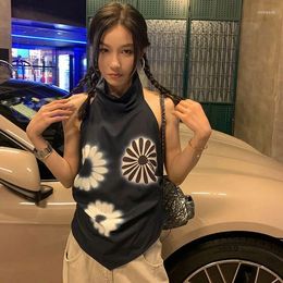 Women's T Shirts Sleeveless Vest For Women With High Neckline Spicy Girl Threaded Cotton Print Beautiful Back Design Short Top Summer