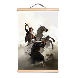 Knights Templar on Horse Art Decor, Crusader Armor Warrior Posters and Prints, Wooden scroll Painting Artwork Wall Hanging Banner CD34