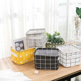 Storage Bags Home Decoration Portable Fabric Sundries Basket Nordic Style Cotton Linen Desktop Grid Simple Box