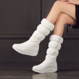 Boots Plus size 3544 new fashion winter snow boots platform shoes footwear mid calf women boots solid color zipper white