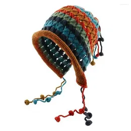 Berets Beanie With Tassels Colorful Plush Ball Winter Knitted Cap For Women Soft Warm Hollow Out Design Anti-slip Fit Ear