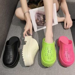 Family Baotou g Hole Shoes with Thick Sole and High Eva Elasticity Rubber Plastic Outer Wear Thick Heels Baotou Half Tuo Matsuke Heel Cool Slippers