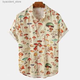 Men's Casual Shirts 2022 Summer Mens Short-sleeved Hawaiian Shirt Casual Lapel Colourful Element Mushroom Pattern 3D Print Button Trend Summer L240320