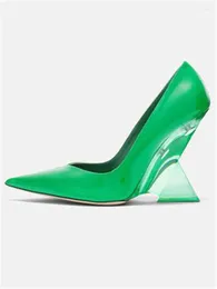 Dress Shoes Women Sexy Pointed Toe Abnormal Heels Pumps High Spike Ladies Patent Leather Coloured Party