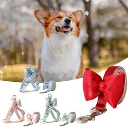 Dog Collars Pet Chest Strap Back Bowknot Detachable High Elasticity Adjustable Dress-Up Anti-lost Not Break Loose Cute Cat Harness W