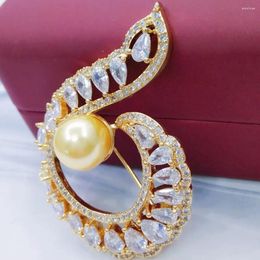 Brooches Brazil Fashion Broches U-shape Gold Color Brooch Exquisite Imitation Pearl Pin Diamante Wedding Pins Accessories