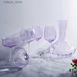 Wine Glasses British Lavender Goblet Champagne Glasses Set Nordic Style New Crystal Light Luxury Wine Glass Home Coloured Glass Cups Decanter L240323