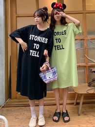 Party Dresses Anbenser Girlfriends Dress Women Summer Casual Loose Oversize Tunic Side Slit Solid T Shirt Letter Print Clothing