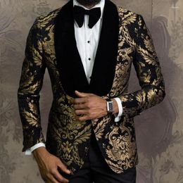 Men's Suits Floral Wedding Blazer For Men Slim Fit Suit Jacket With Velvet Shawl Lapel One Piece Groom's Tuxedo In Stock