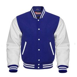 Dress Club International Men's Varsity Letterman Baseball Jacket in Wool Body and Genuine Leather Sleeves