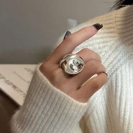Cluster Rings S925 Sterling Silver Korean Version Niche Design Heavy Working Substance Posensitive Surface Sense Ripple Ring Wholesale