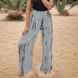 Women's Pants Wide Leg Beach Spring Autumn Womens Casual Elastic High Waist Trousers Pocket Tie Dye Printed Patterned Pantalones