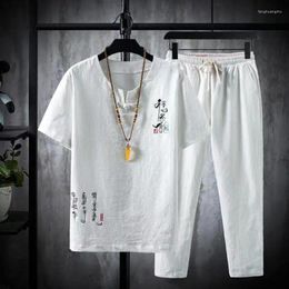 Men's Tracksuits (Shirt Trousers)2024 Summer Chinese Style Men Shirt Cotton And Linen Shirts High Quality Casual Two Piece M-5XL