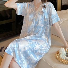 Women's Sleepwear Pajamas Summer Short Sleeve Shorts Ice Silk Thin Tie Dye Graffiti Print Casual Homewear Satin Youth Girl's