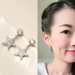 Stud Earrings Exquisite Fashion Silver Plated Jewellery Micro-set Zircon Crystal Star Long Anti-allergic Female E293