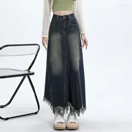 Skirts Retro Long Denim Skirt Y2k Classic All-Match Vitality Casual Commuter Tight Sexy Women Irregular