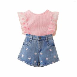 Clothing Sets Children's Summer Girls Suit Foreign Style Girl Mesh Lace Top Embroidered Denim Baby Boy Fall Clothes 36 Months