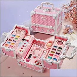 Jewelry Makeup Set For Girls Box Suitcase Washable Kit Fl Lipstick Eyeshadows Nail Polish Stickers Kid Game Toy Gift 231122 Drop Del Dhb8C
