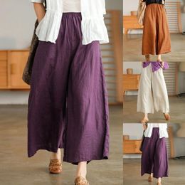 Women's Pants Womens Oversized Wide Leg Summer Cotton Linen Casual Japanese Style Loose Pocket Elastic Waist Breathable Trousers