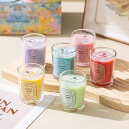 Colorful glass cup aromatherapy candle creative diy ornaments incense plant wax gift box