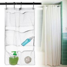 Storage Bags Polyester Bathroom Hanging 6 Pockets White Mesh Shower Organiser Accessories Bath Bag