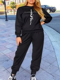 Sets Outifits Plus Size Geometric Print Colorblock Sweatshirt Drawstring Sweatpants Set Of Two Fashion Casual Pieces 240315