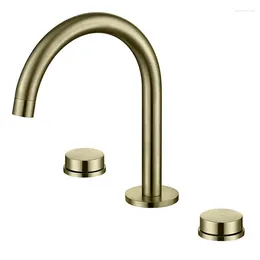 Bathroom Sink Faucets Brushed Gold Faucet Luxury Double Handle Three Holes Basin Tap