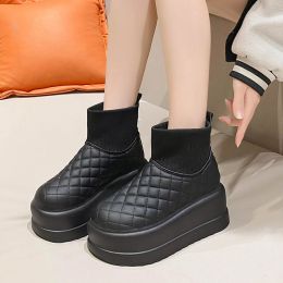 Boots Snow Boots for Women 2023 Winter New Plush Warm Elastic Low Top Boots Chequered Design Short Bread Cotton Shoes Top Quality