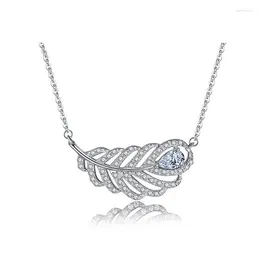 Chains Lucky Sonny Women 925 Sterling Silver Jewellery Wedding Necklace Shining CZ Leaf Shape Pendant Bijoux Feather Necklaces