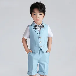 Clothing Sets Boys Solid Color Waistcoat Shirt Shorts Formal Dress Summer Kids Vest Wedding Clothes Child Uniforms Toddler Tuxedo Costume