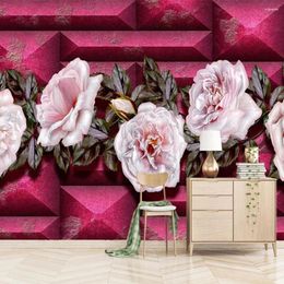 Wallpapers Milofi Custom 3D Wallpaper Mural Embossed Pink Rose Living Room Bedroom Wall Decoration