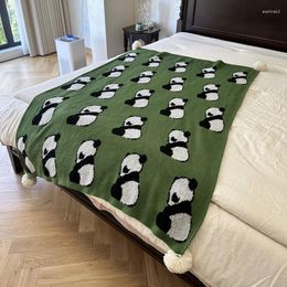 Blankets Fashionable Green Cute Panda Knitted Blanket Sofa Leisure Decoration Drape Air Conditioning