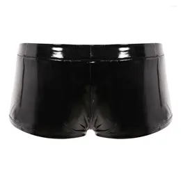 Underpants Men PVC Bright Leather Boxer Open Crotch Underwear Sexy Shiny Crotchless Faux Wet Look Brief Front Hole Short