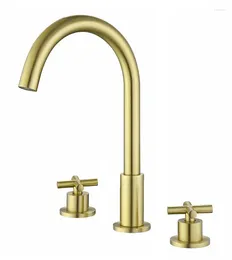 Bathroom Sink Faucets Top Quality Brass Faucet Three Hole Two Handle Basin Mixer Tap Luxury Copper Brushed Gold /Black