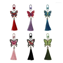 Keychains Chinese Butterfly Keychain Vintage Colourful With Tassels Keyring Pendant Bag Charm Handbag Decoration