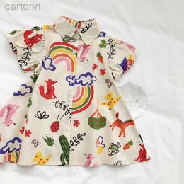 Girl's Dresses 2-8T toddler baby dress summer clothing short sleeved rainbow graffiti printed T-shirt fashionable baby clothing 24323