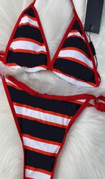 2021 Retro Striped Swimsuit Sling Bandage Beach Suit Letter Print Swimwear Summer Vacation Clothing Ready To Ship9537298