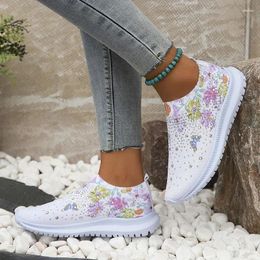 Casual Shoes Women's Soft Printed Flats 2024 Breathable Knitting Platform Sneakers Women Chinese Style Flowers Plus Size 43