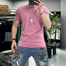 Men's T Shirts Short Sleeved T-shirt Slim Korean Breathable Small Logo Simple Pink Male Tees Plus Size 7xl Causal Daily Homme Wear Tops