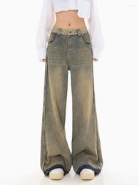 Women's Jeans American Retro Straight For Women Solid Colour Street Style High Waist Casual Fashion Trendy Wide Leg Pants