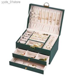 Jewelry Boxes New 2023 Three- Layer Drer Style Lockable Jewelry Storage Box Necklace Ring Ear Hair Clip Holder L240323