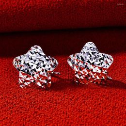 Stud Earrings PT950 Real Pure Platinum 950 Men Women Gift Lucky 14mm Carved Star 1.3-1.4g